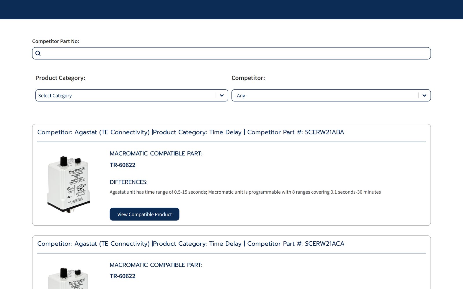 Macromatic competitor cross reference search results