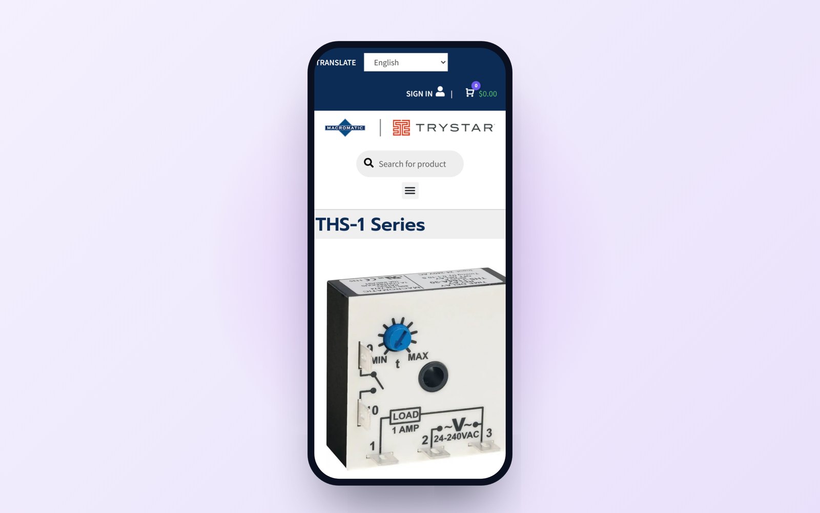 Macromatic product page on a phone