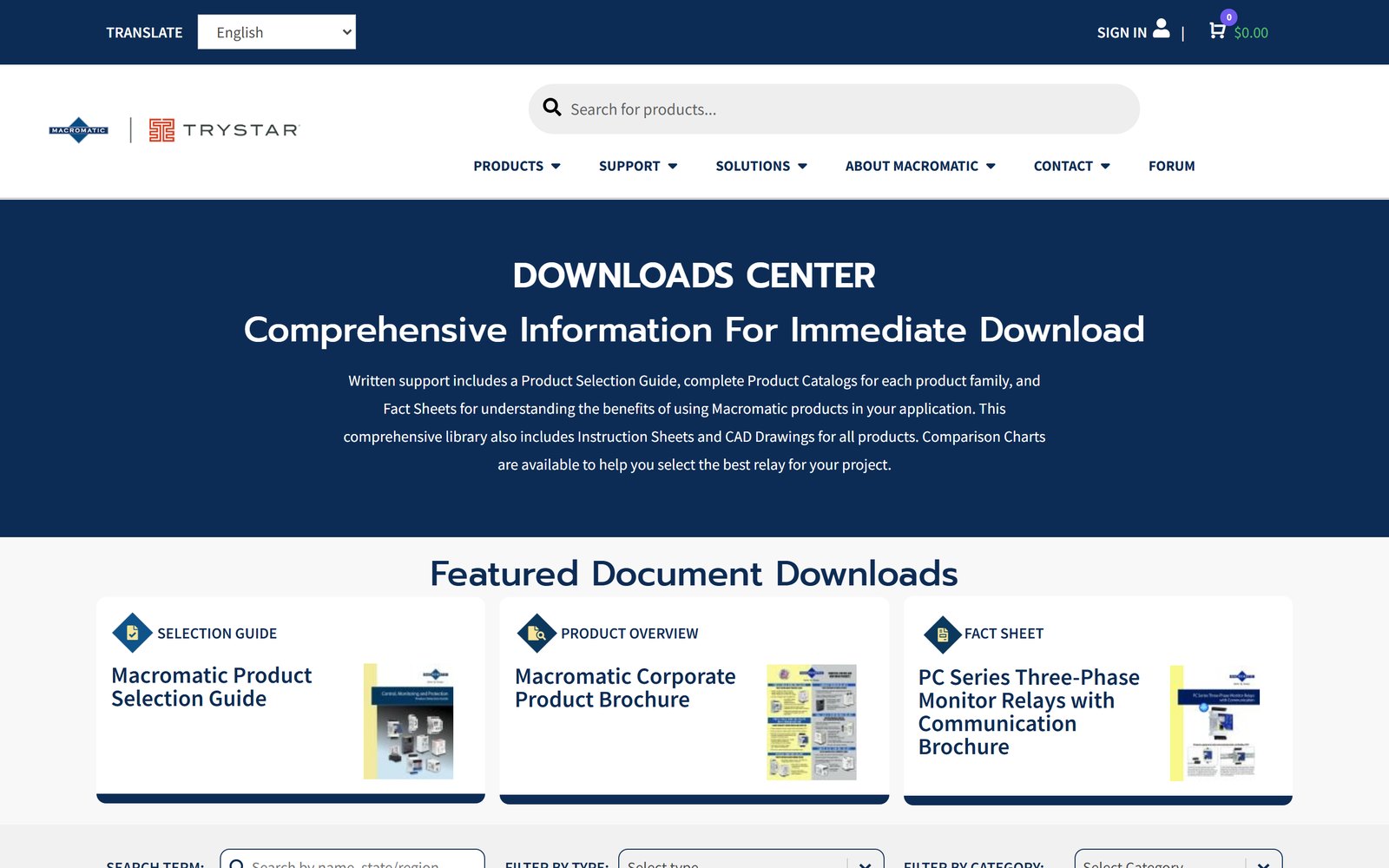 Macromatic downloads center with featured documents