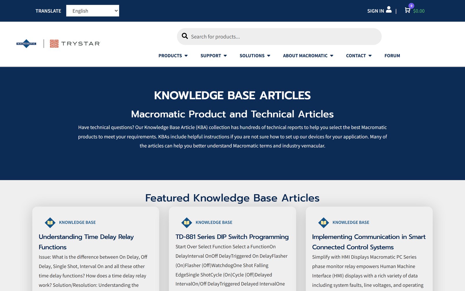 Macromatic knowledge base articles page