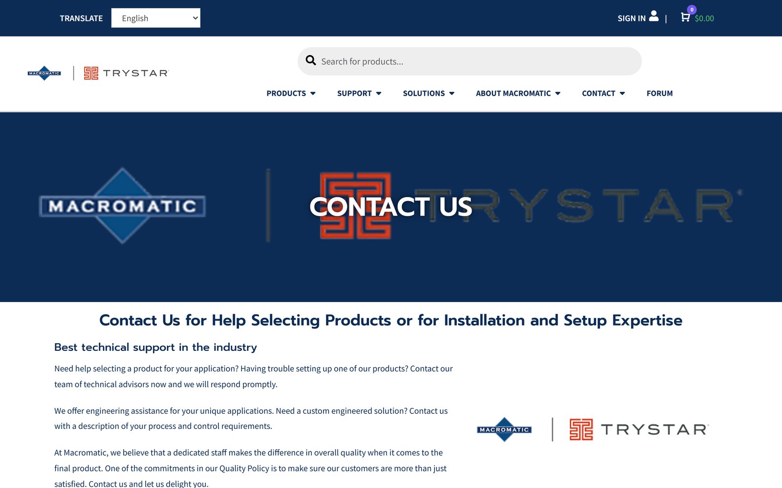 Macromatic contact page