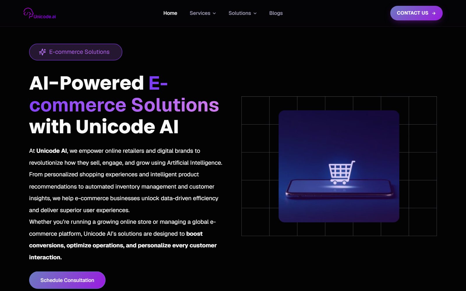 Unicode AI-Powered E-commerce Solutions page