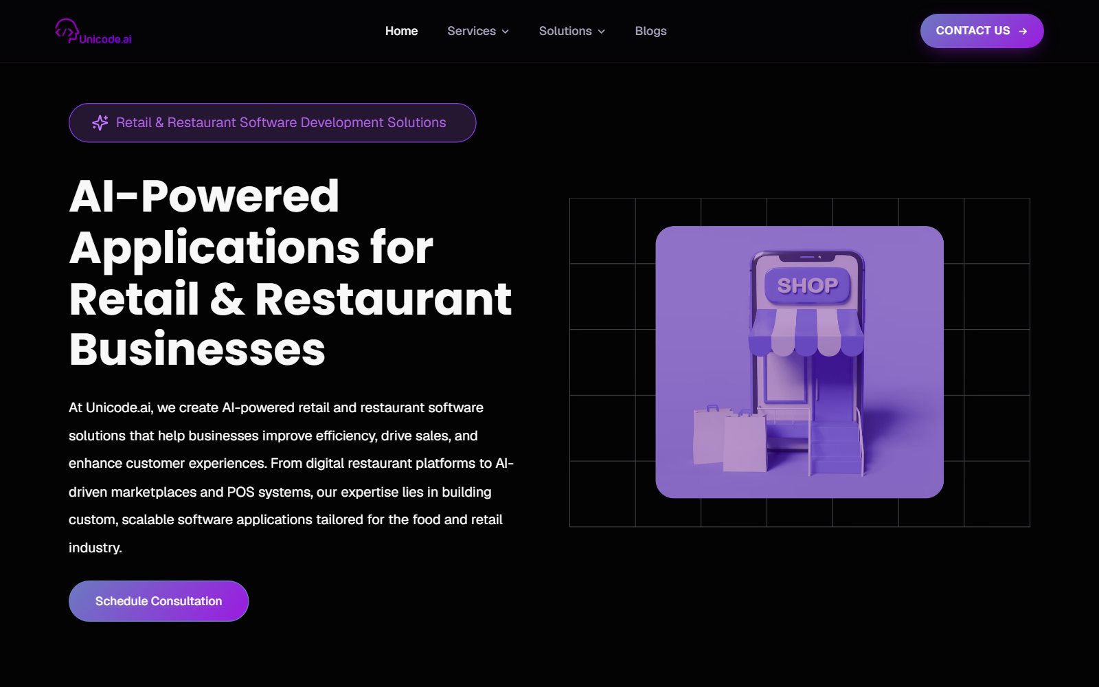 Unicode Retail and Restaurant page