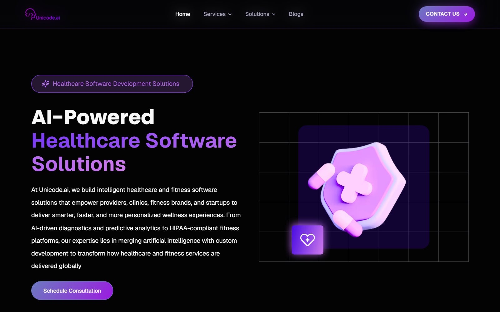 Unicode Healthcare Software Solutions page