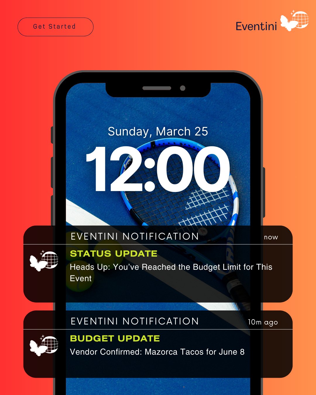 Eventini push notifications on a phone lock screen