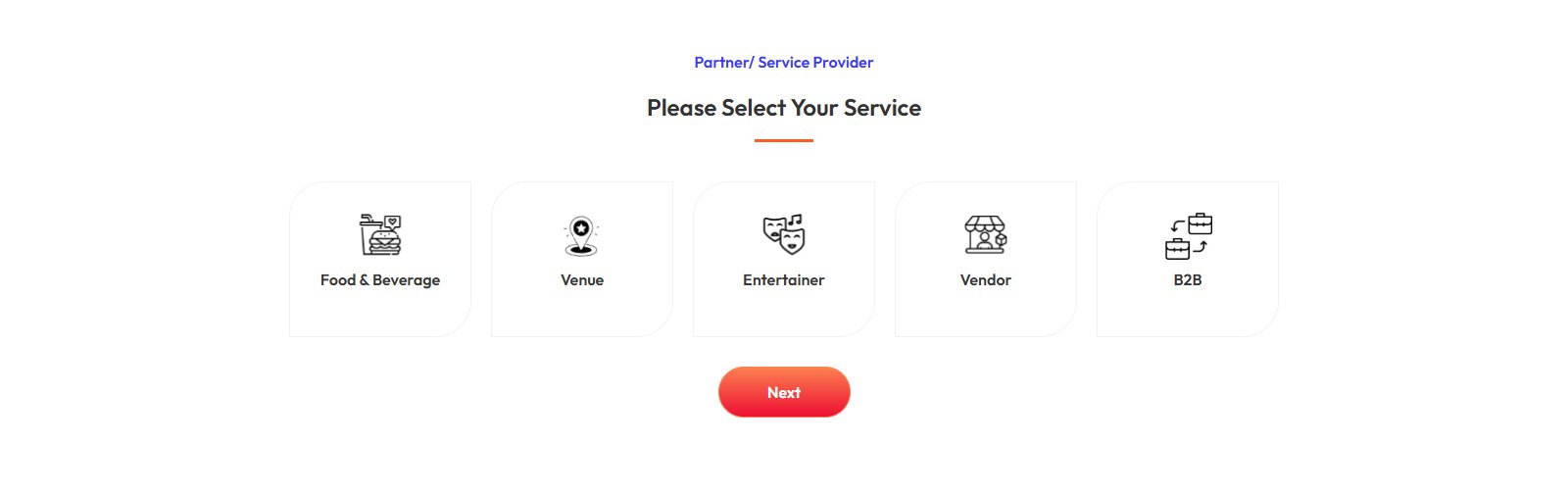 Eventini Become a Partner page, Please Select Your Service