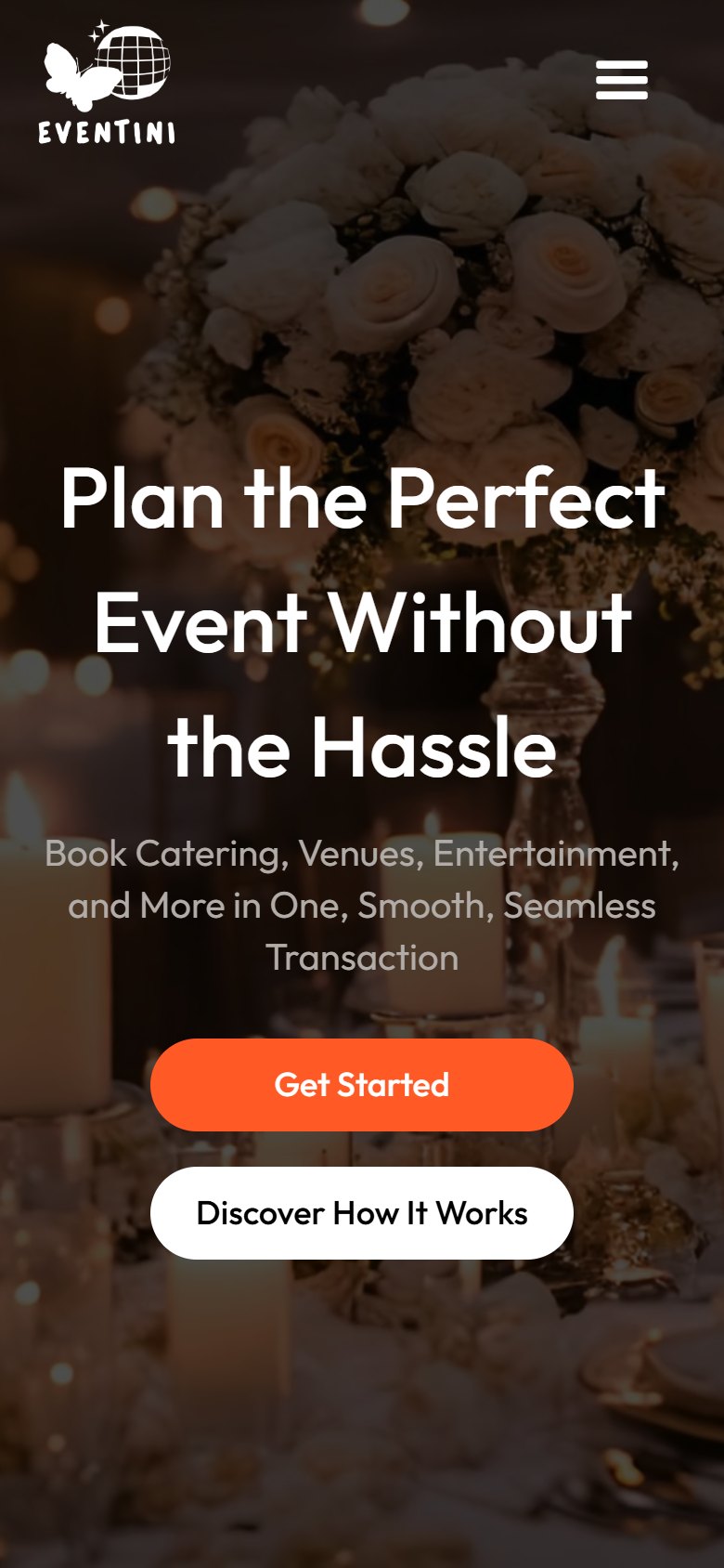 Eventini homepage hero on a phone