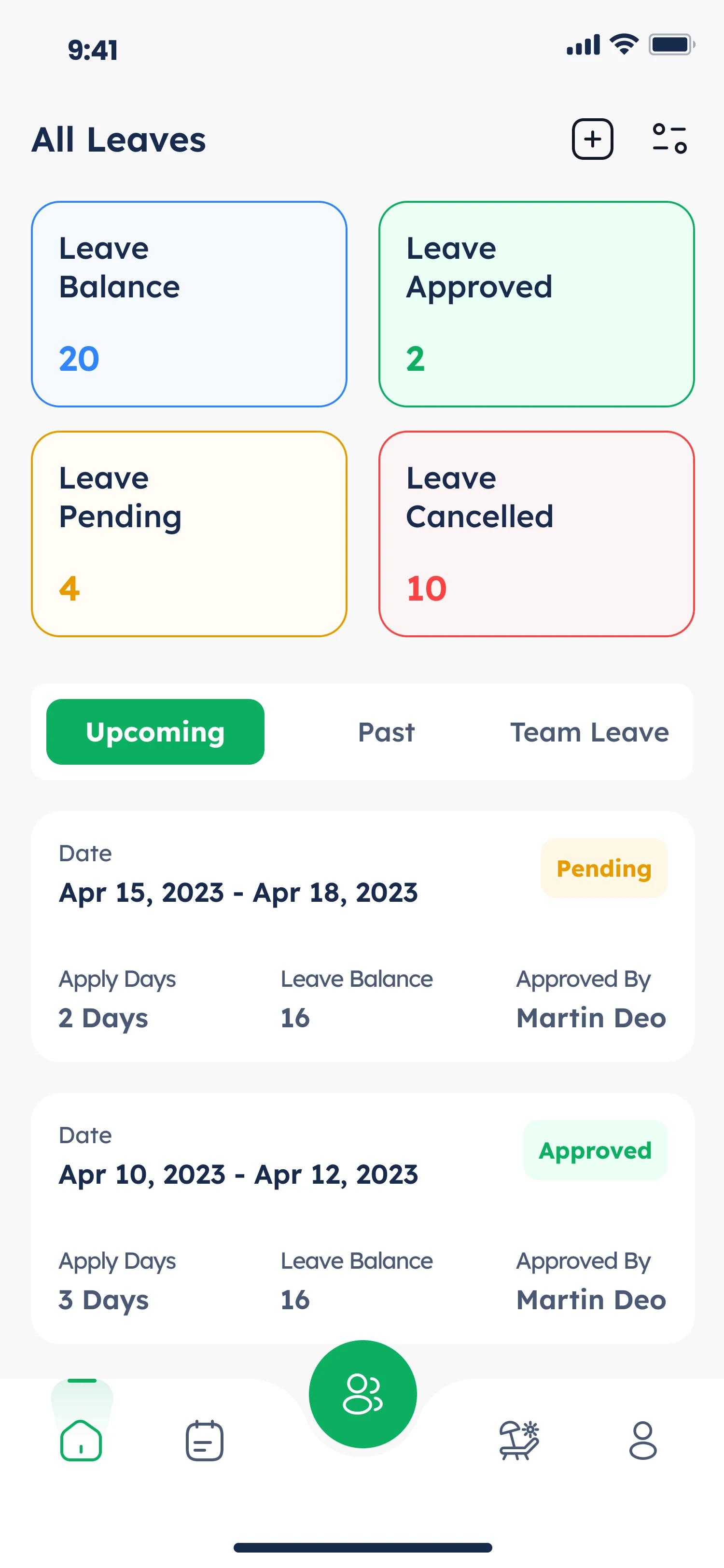 Wakkt All Leaves with balance, approved, pending and cancelled