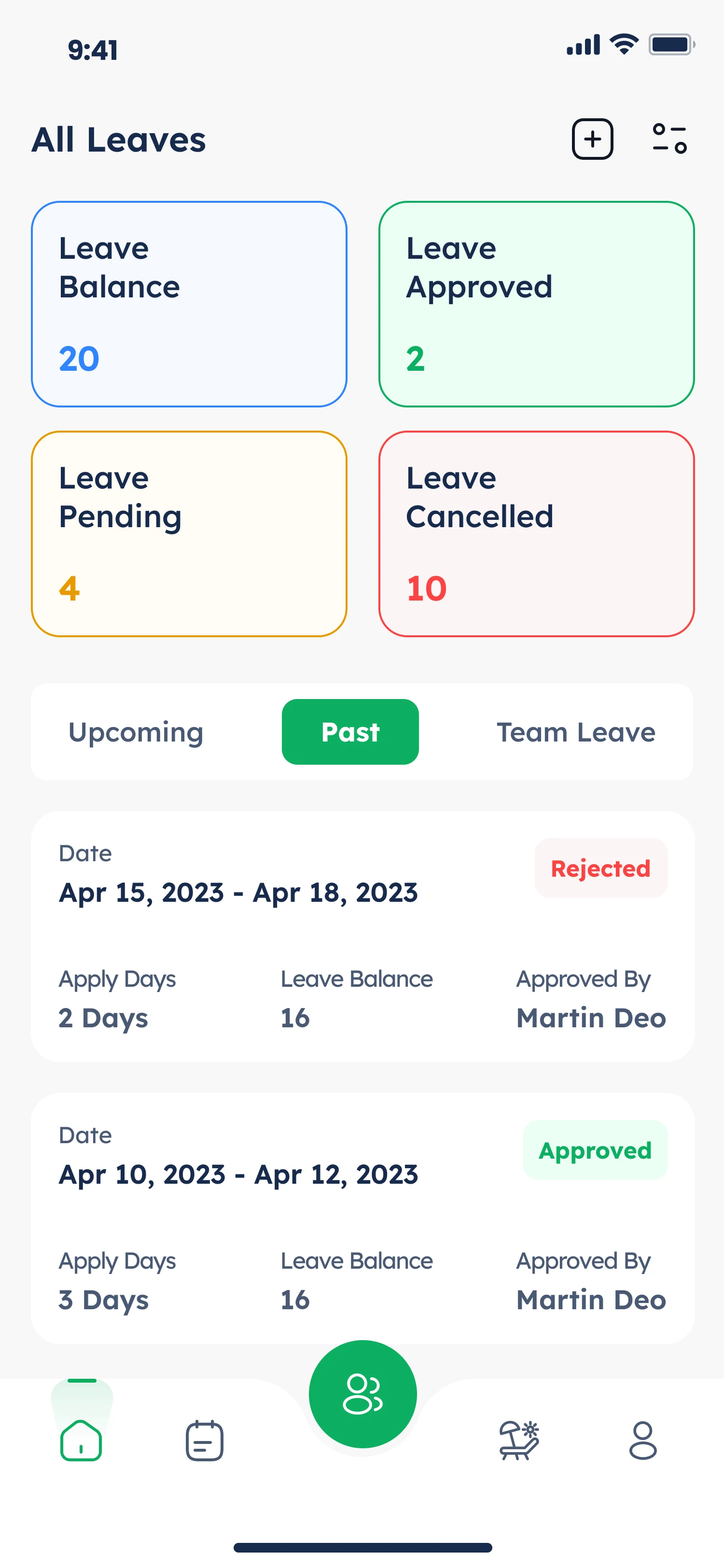 Wakkt past leaves with approved and rejected requests