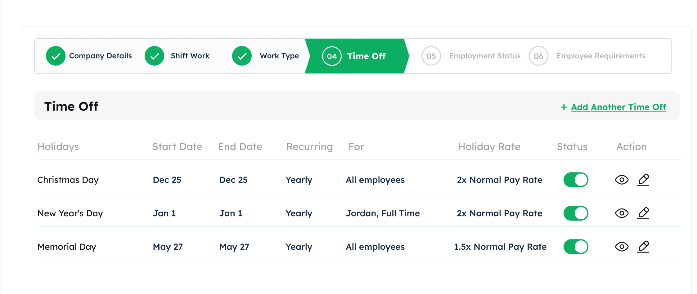 Wakkt General Settings wizard on the Time Off step