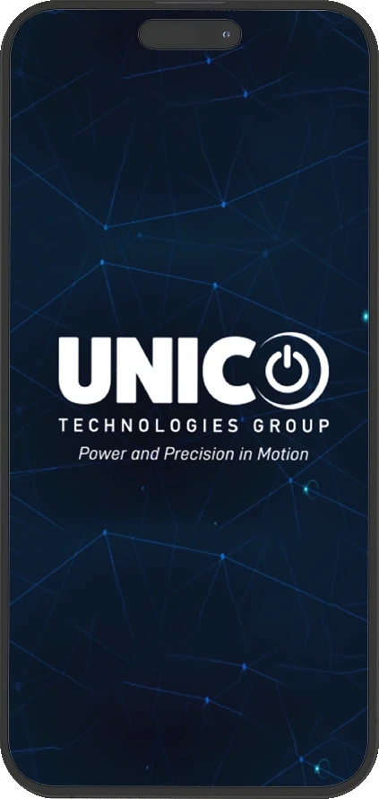 Unico app splash screen with the UNICO Technologies Group logo