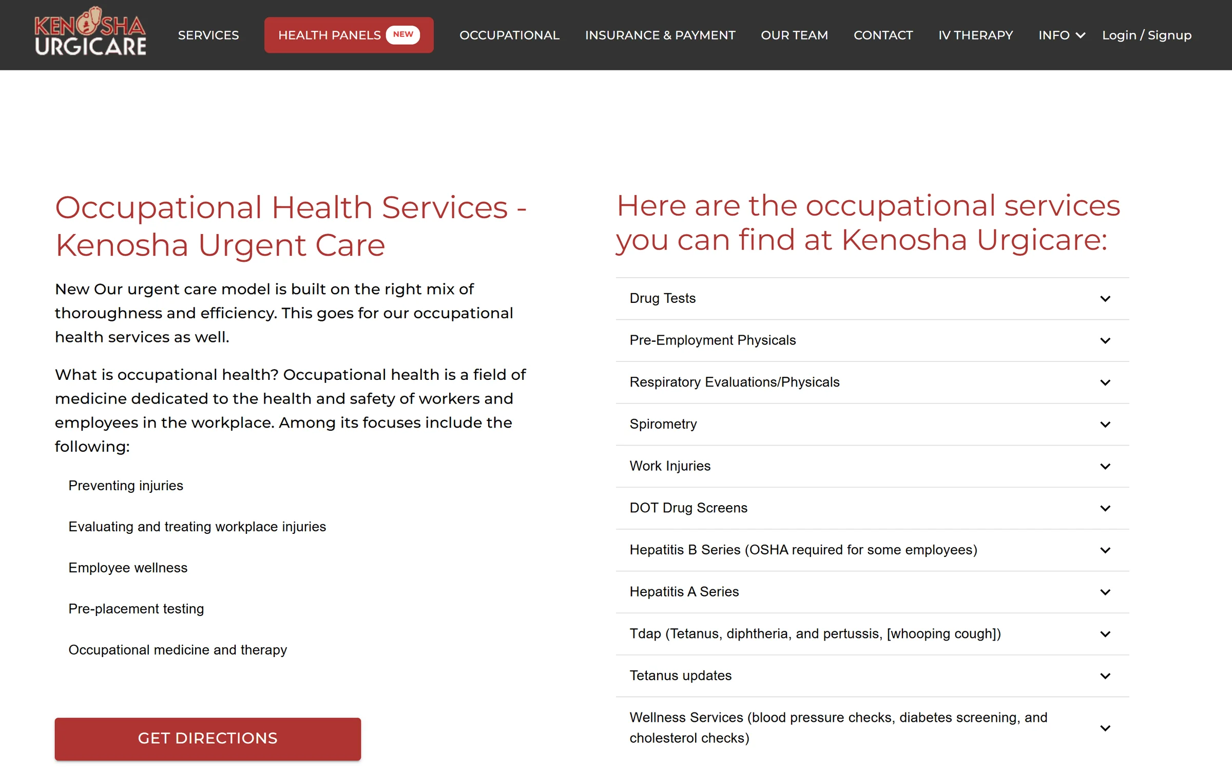 Kenosha Urgicare website occupational health services page