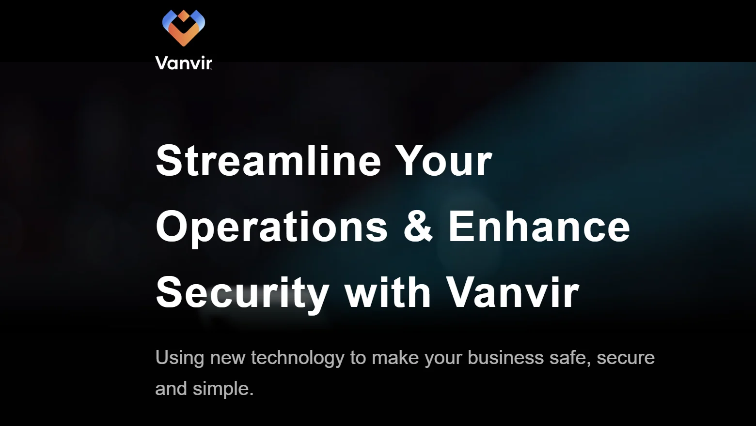 Vanvir website hero headline with the Vanvir logo