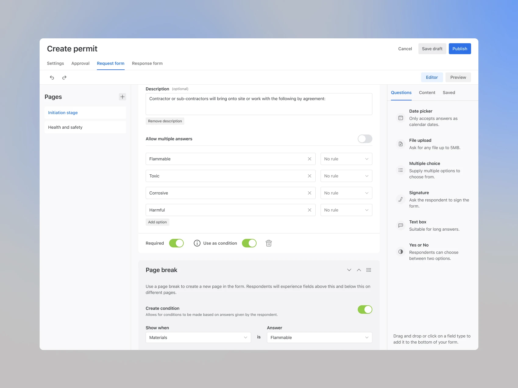 Workflows multiple choice and page break