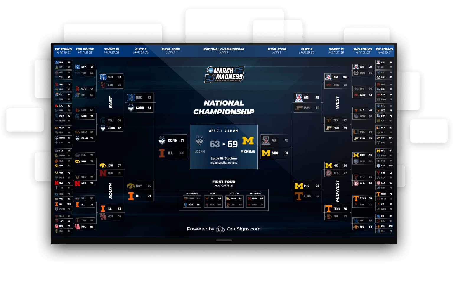 Content management system interface view for digital signage software.