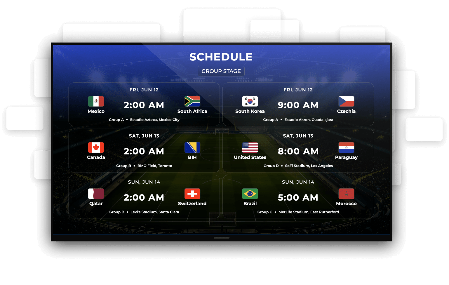 Content management system interface view for digital signage software.