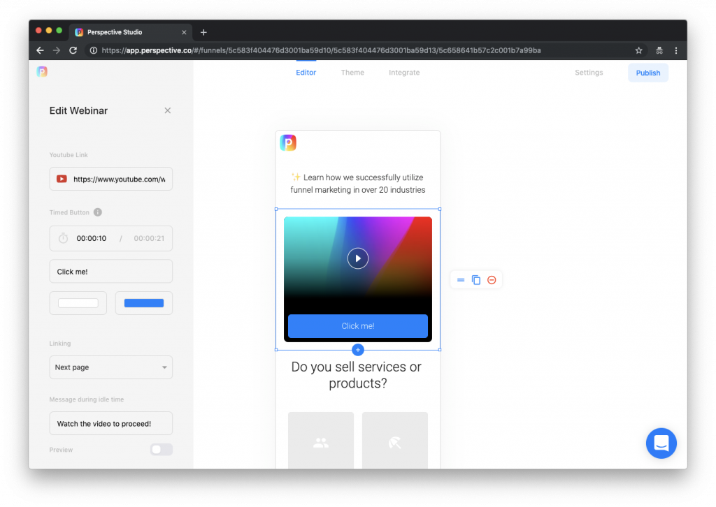 Ein Screenshot des Perspective Funnel Builders