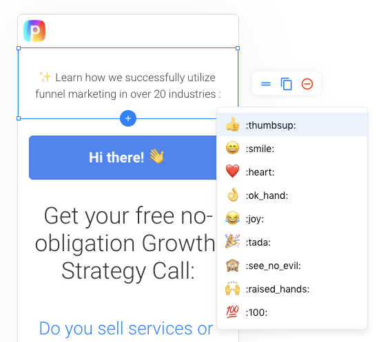 Ein Funnel, neben dem Emoji-Vorschläge angezeigt werden