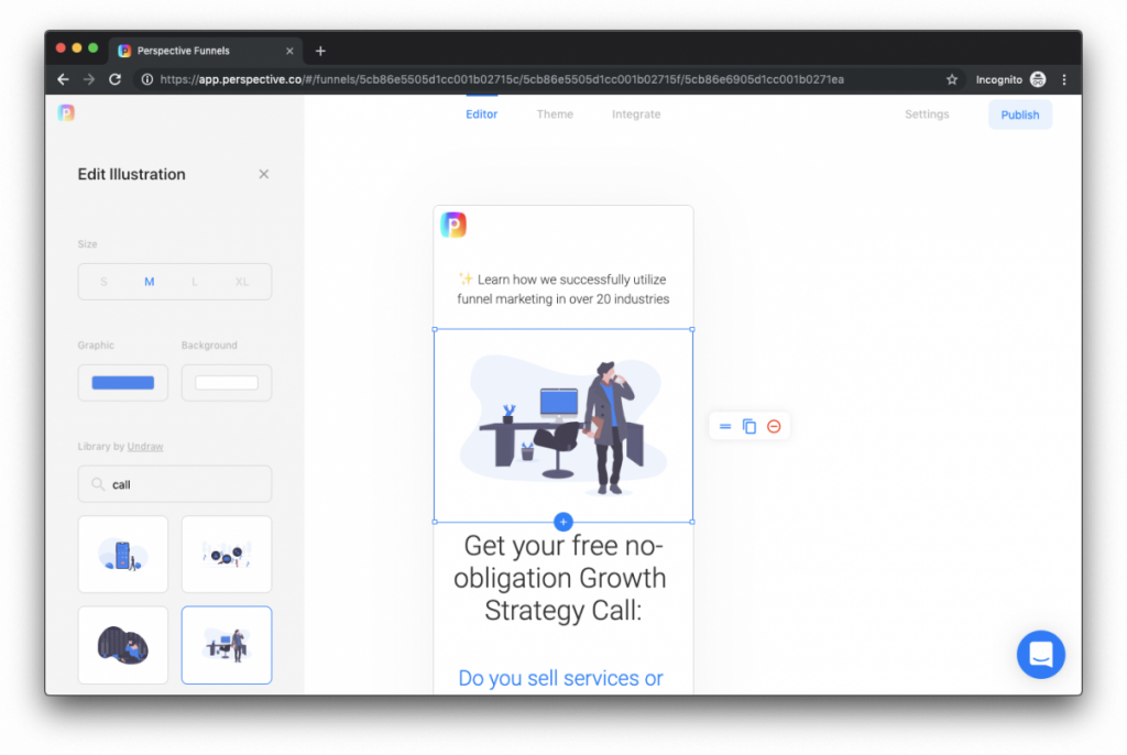 Bearbeitungsansicht mit undrawn.co Illustrationen in Perspective Funnels