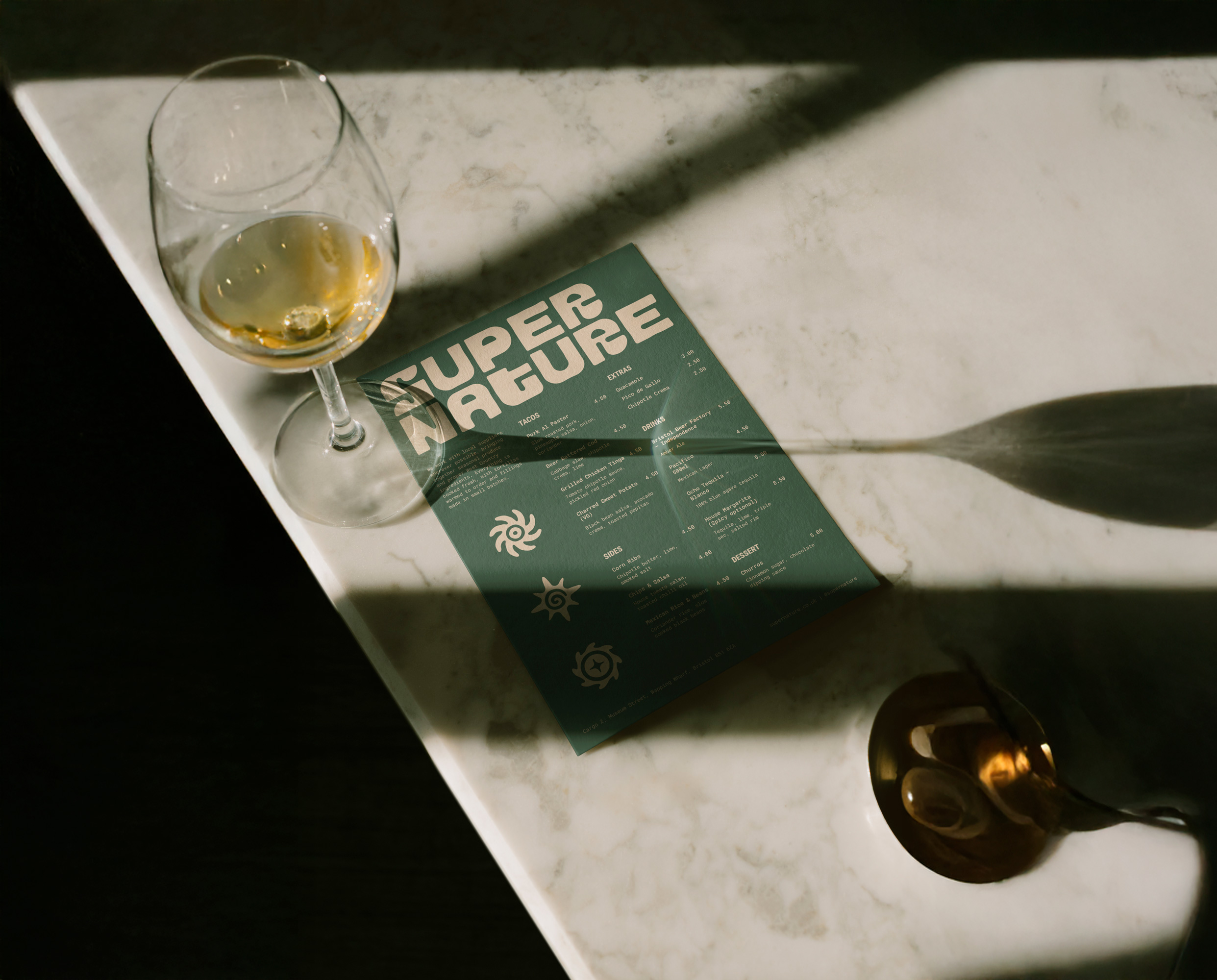 Supernature listening bar brand identity menu design by Will Burr