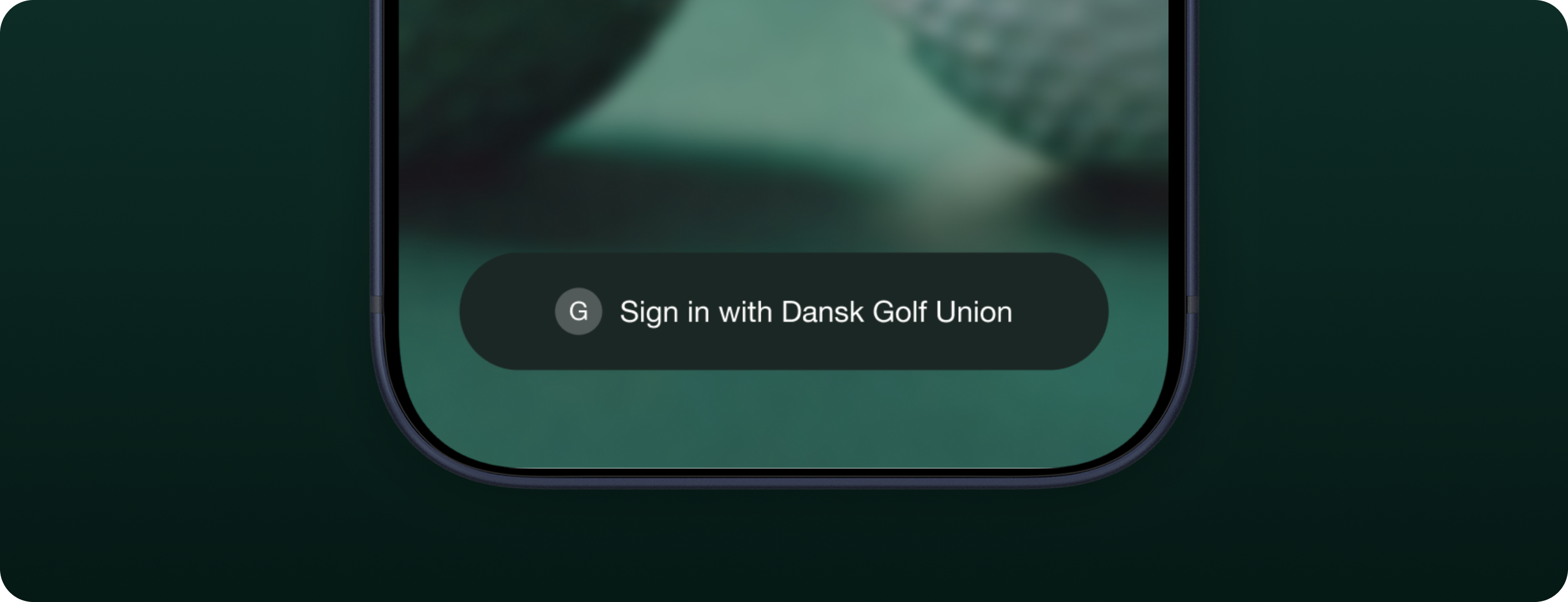 Mobile screen showing a sign-in button with text 'Sign in with Dansk Golf Union' and a Google icon.