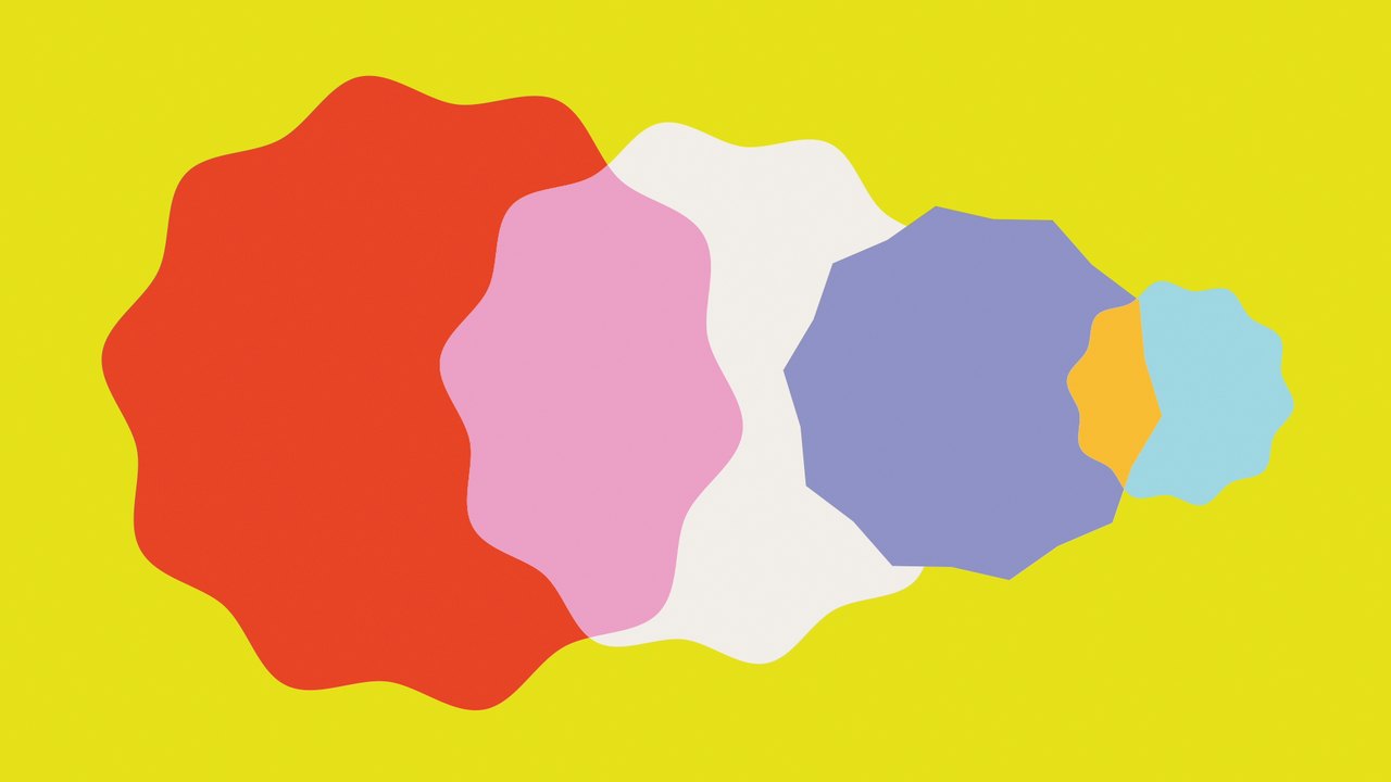 Event graphic, coloured blobs on yellow