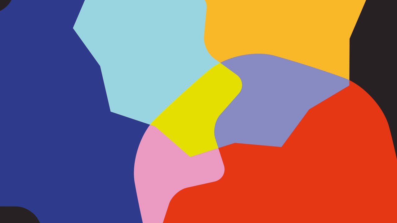 Cluster of coloured circles and irregular shapes
