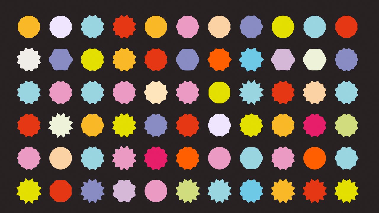 Grid of the twenty five circles, one per idea