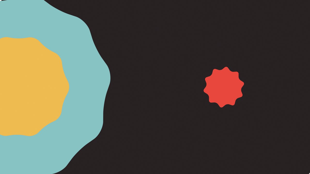 Teal circle and red star on black