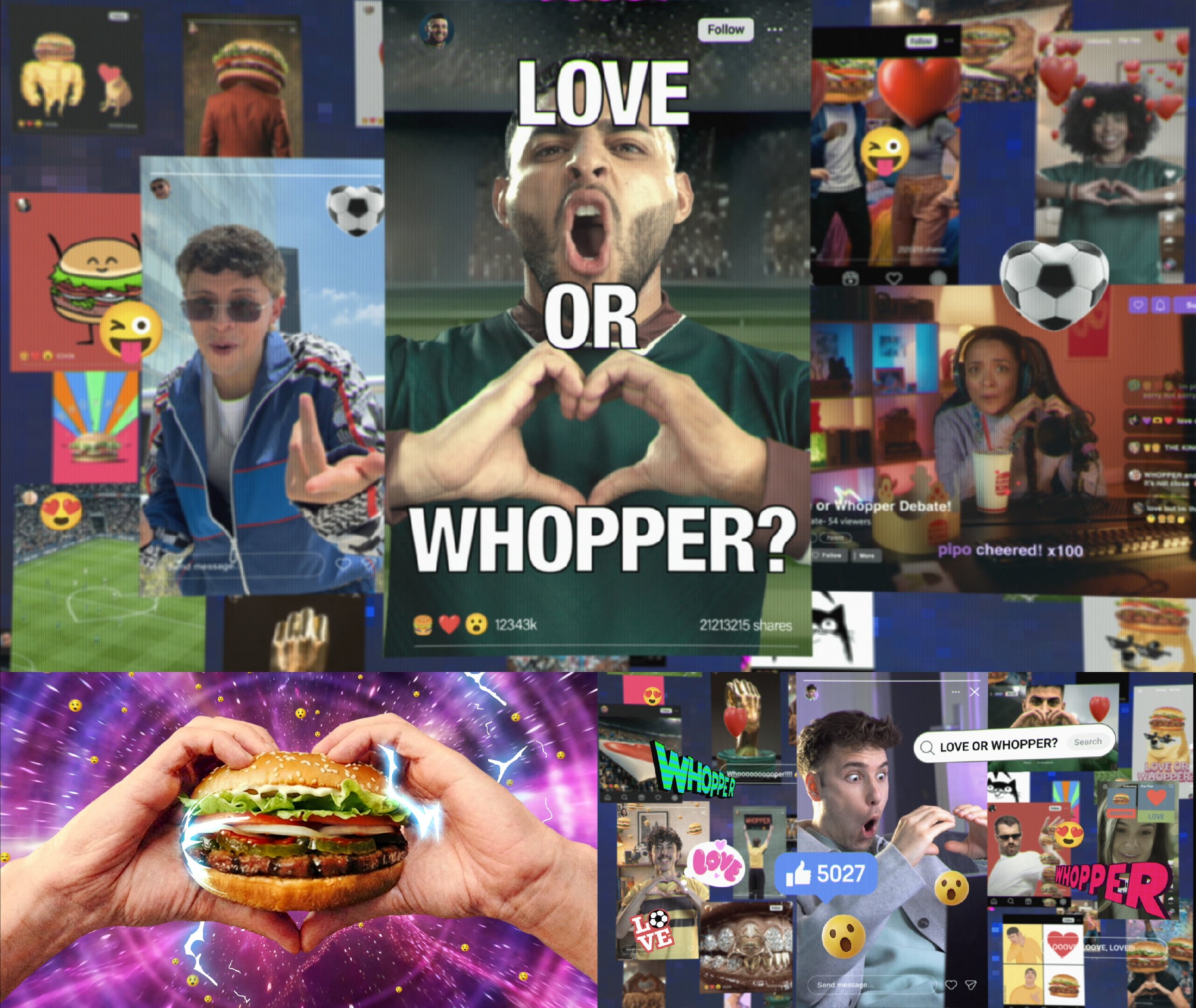 The social wall: memes, posts and videos asking Love or Whopper