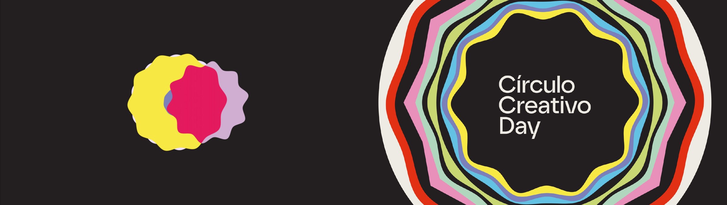 Círculo Creativo Day logo next to two overlapping coloured shapes