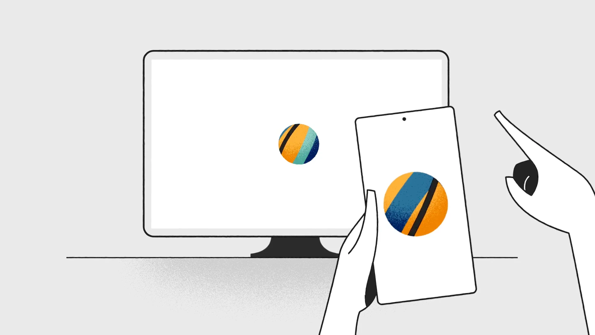 The ball jumping from a monitor to a tablet