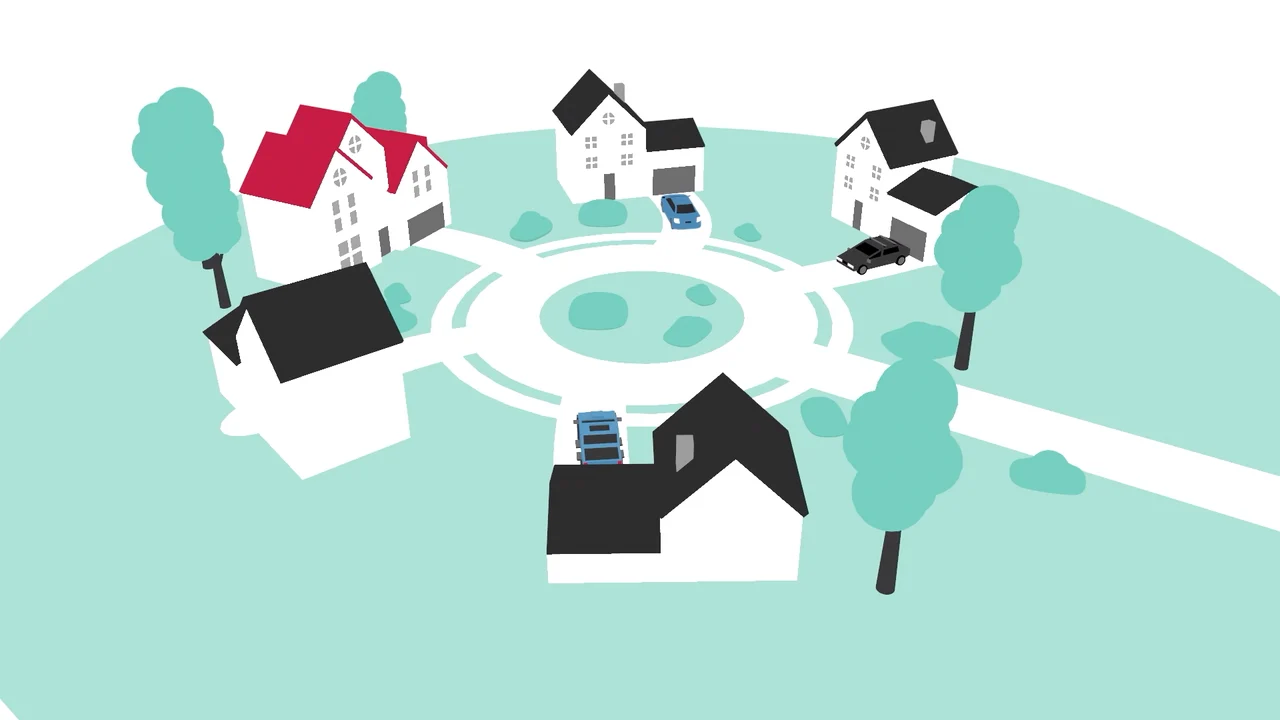Neighborhood of houses around a roundabout