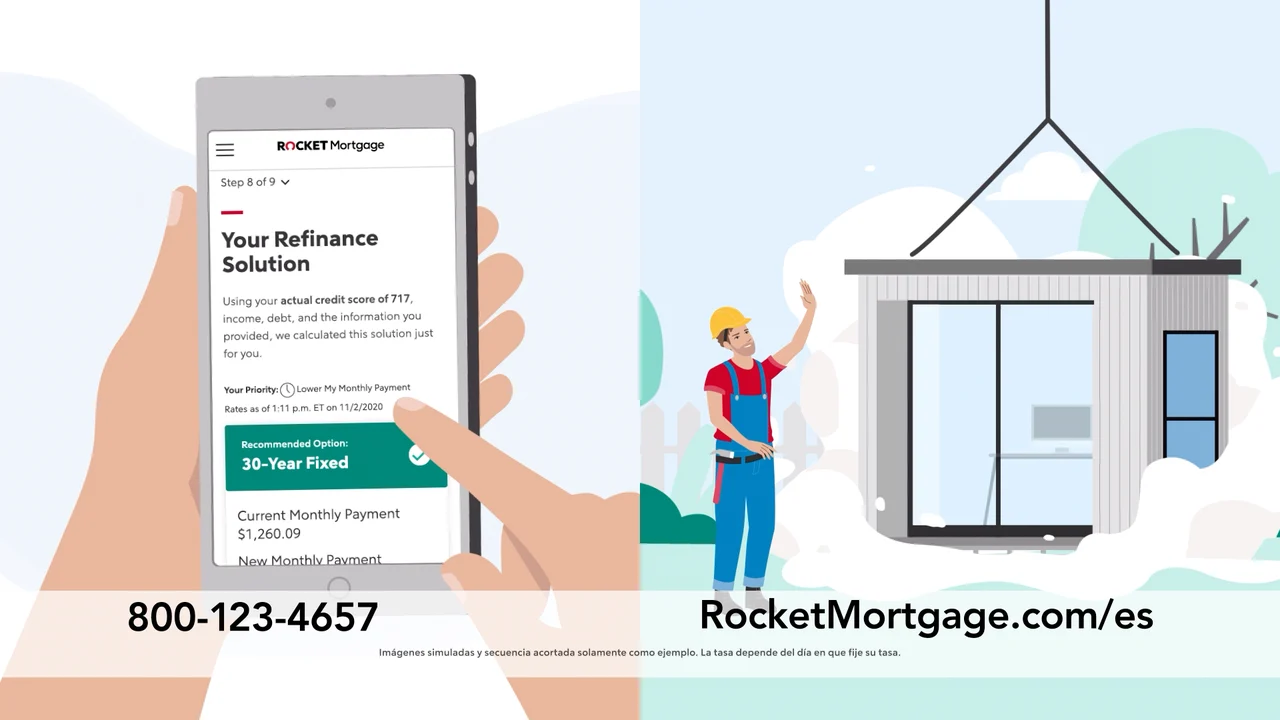 The refinance solution on a phone next to the house