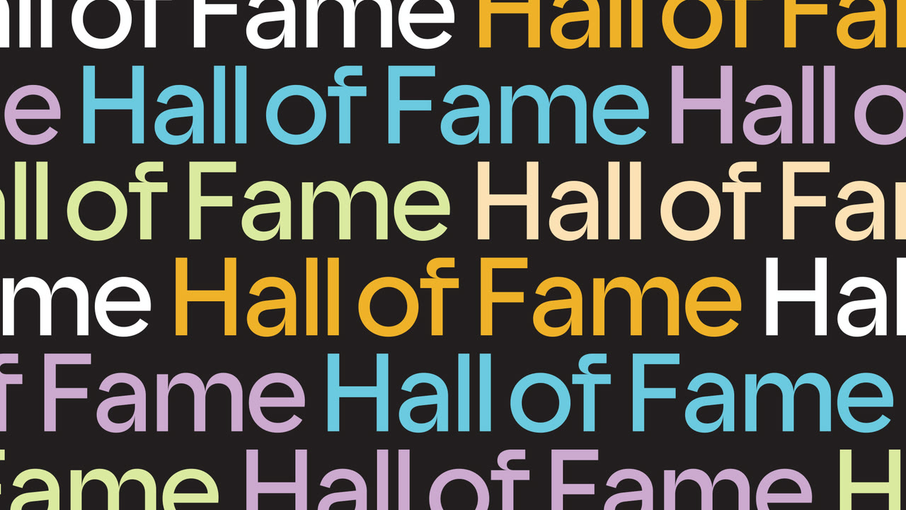 Hall of Fame title repeating in different colours