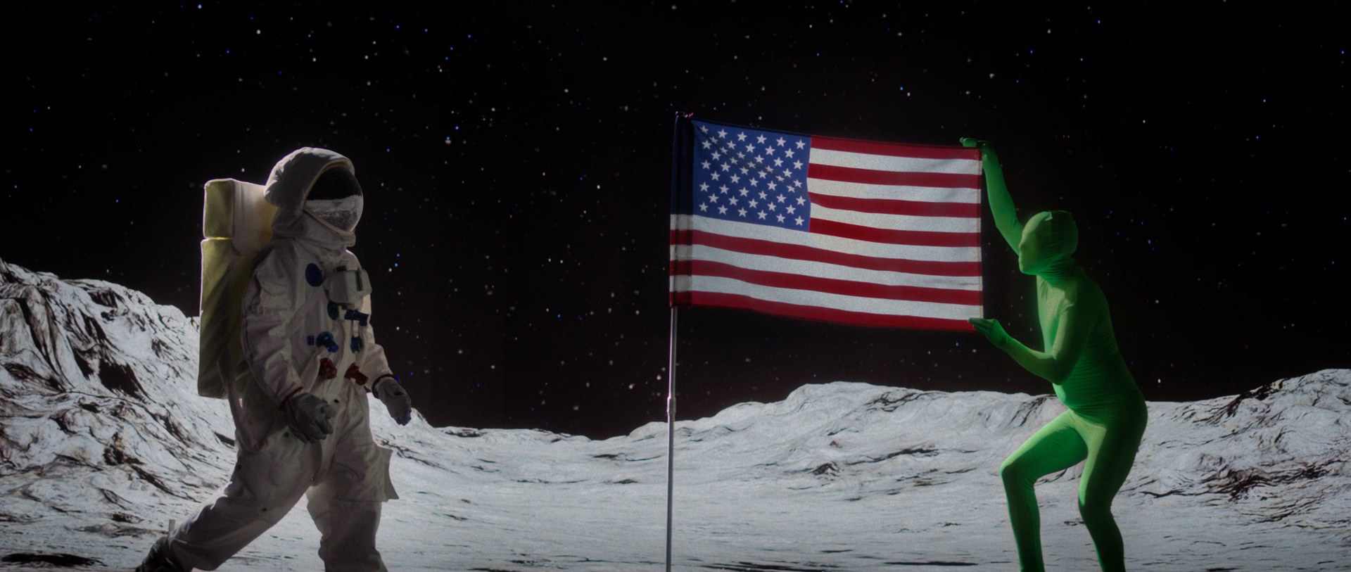 Toyota Leave No Trace, The Green Man holds the flag on the moon