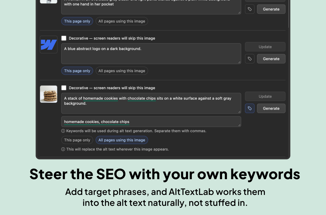 Steer the SEO with your own keywords