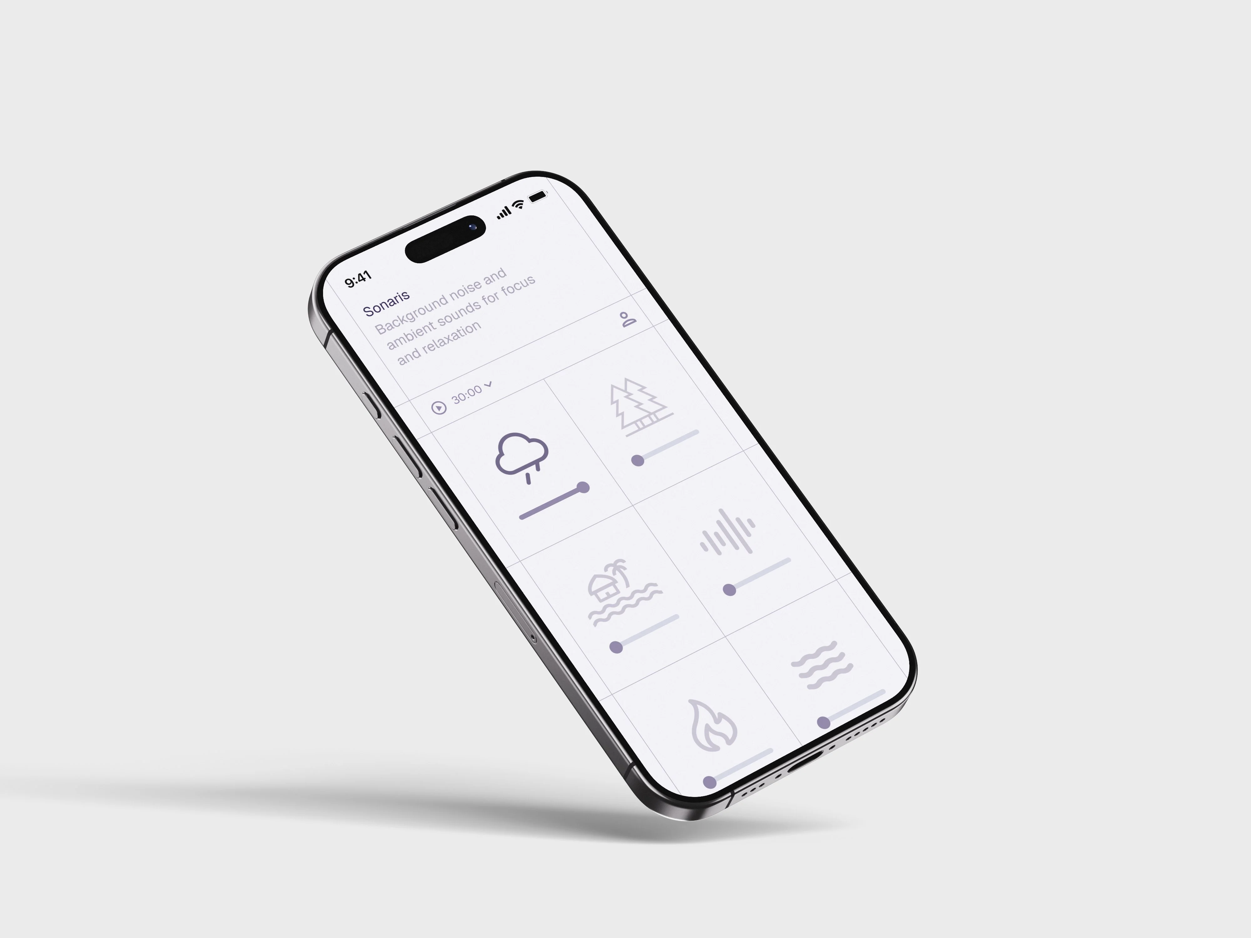 An iPhone displaying an app that lets the user play background and ambient sounds