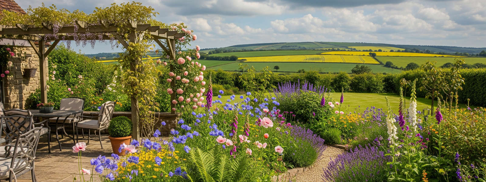 Beautiful Landscaped Walled Garden with Striped Grass