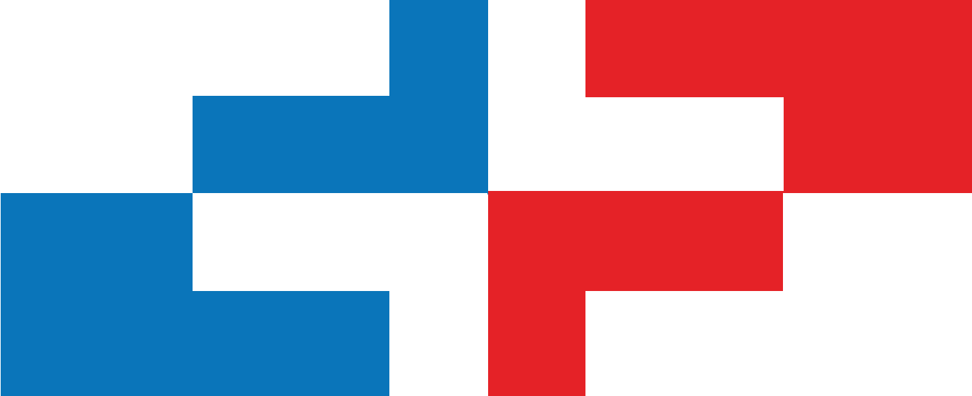 Graphic of interlocking blue and red crosses in the colours of the Panamanian and Swiss flags