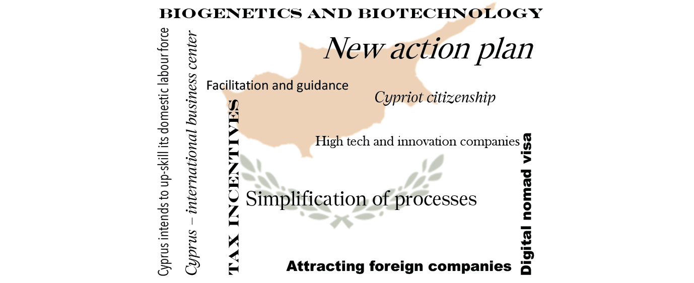 Infographic on the outline of Cyprus listing tax incentives, digital nomad visa and citizenship