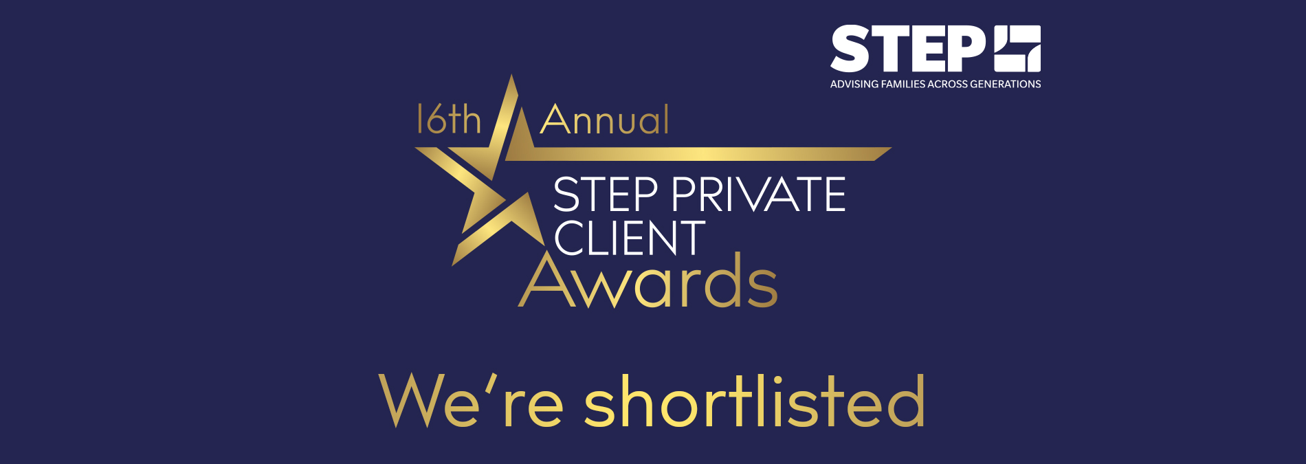 Shortlist announcement slide of the 16th annual STEP Private Client Awards
