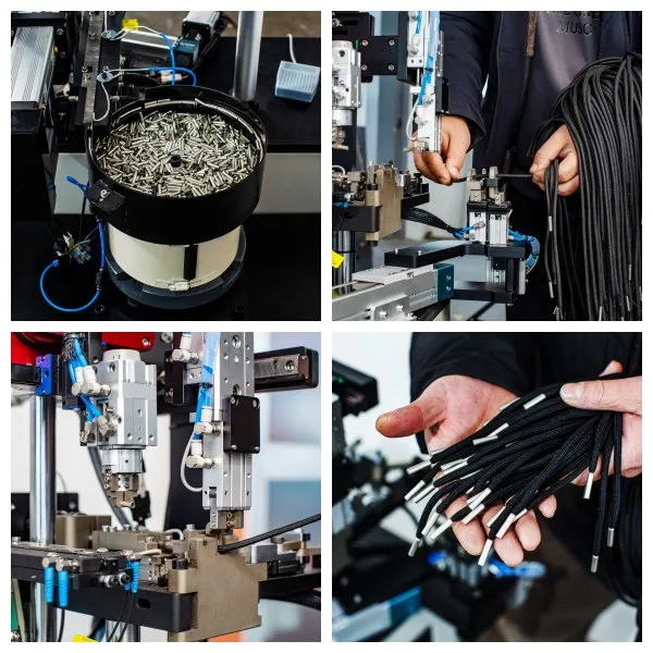 Metal aglets attached to cords and shoelaces