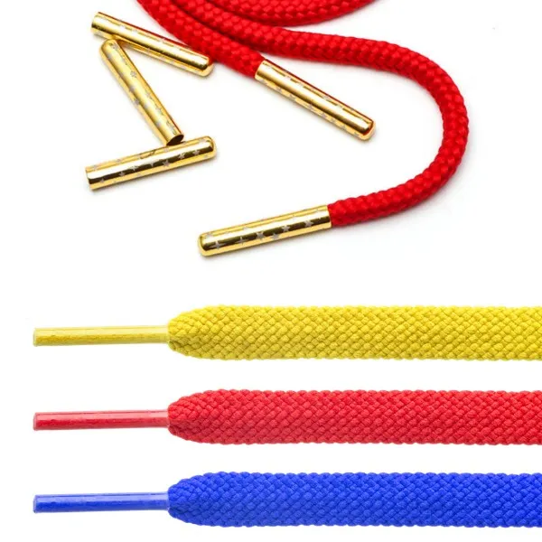 Plastic and metal aglets shown side by side for comparison