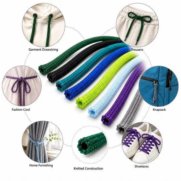 Knitted cords used for garment drawstrings and soft textile applications