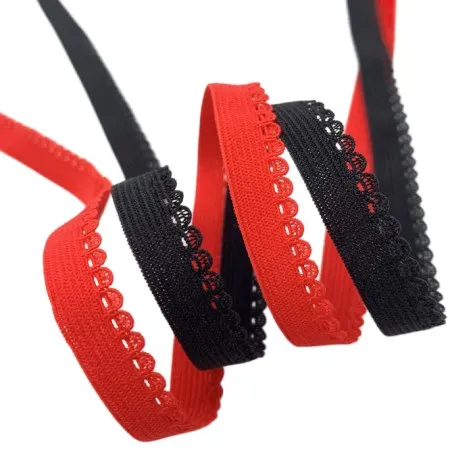 Lace bands and decorative narrow fabric trims made by crochet machines