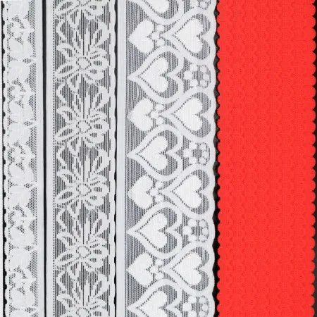 Lace bands and decorative narrow fabric trims made by crochet machines