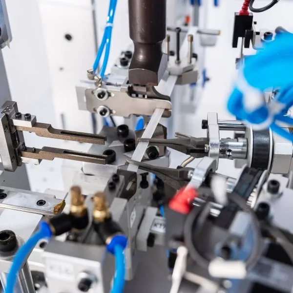 Automatic bow making machine during a trial run