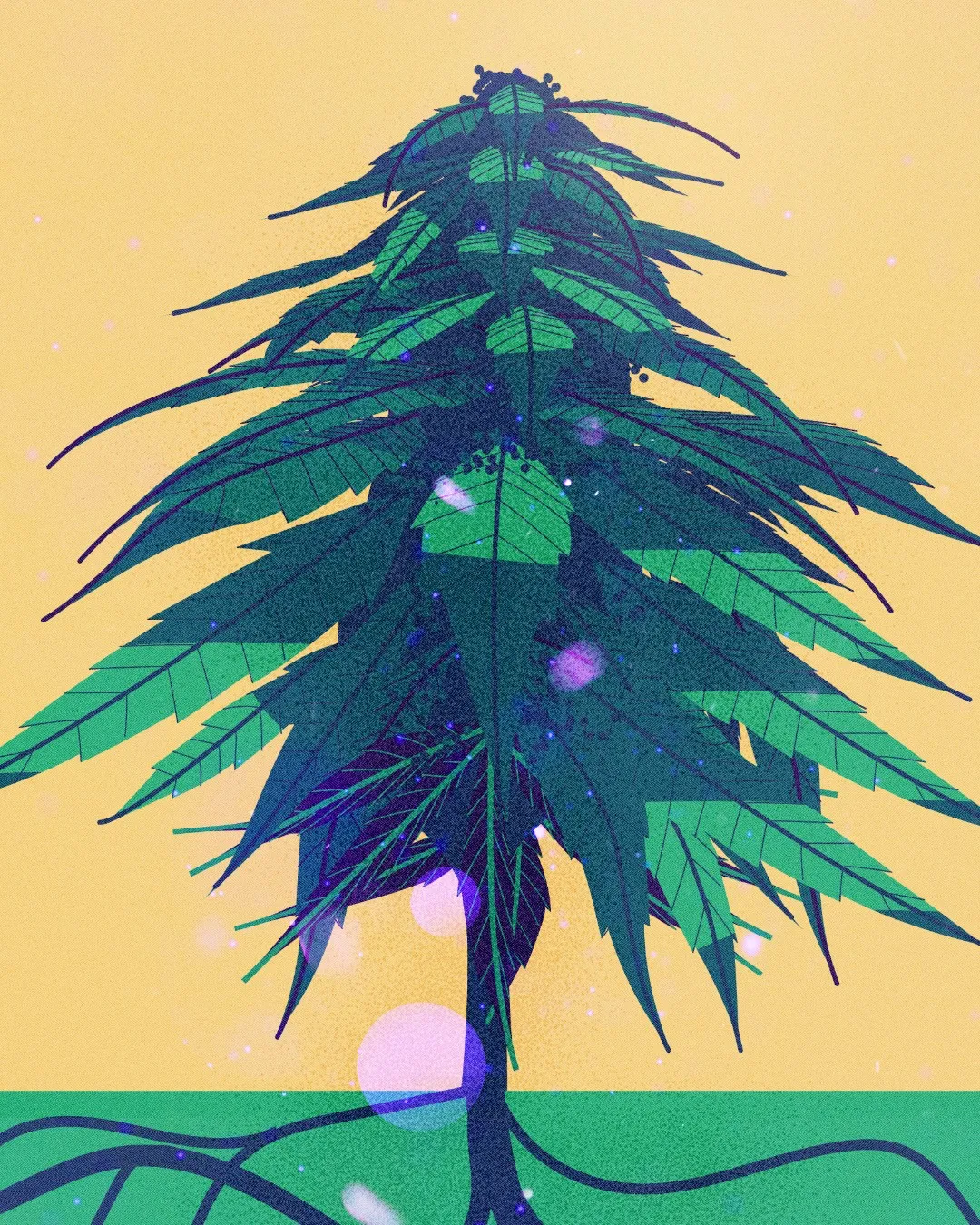 Stylized illustration of a tall tree symbolizing growth and nature in wine culture.