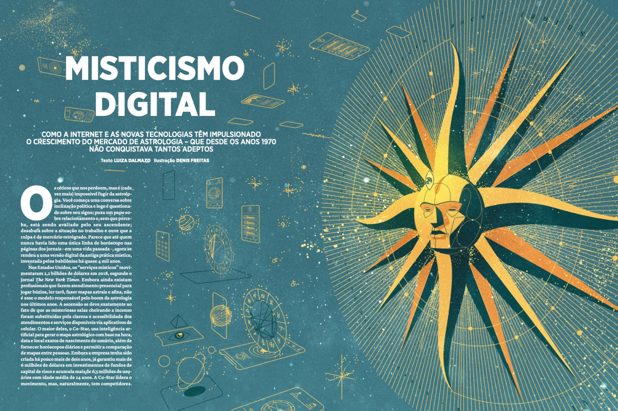 Cover illustration for GQ Brazil January issue on technology and astrology.
